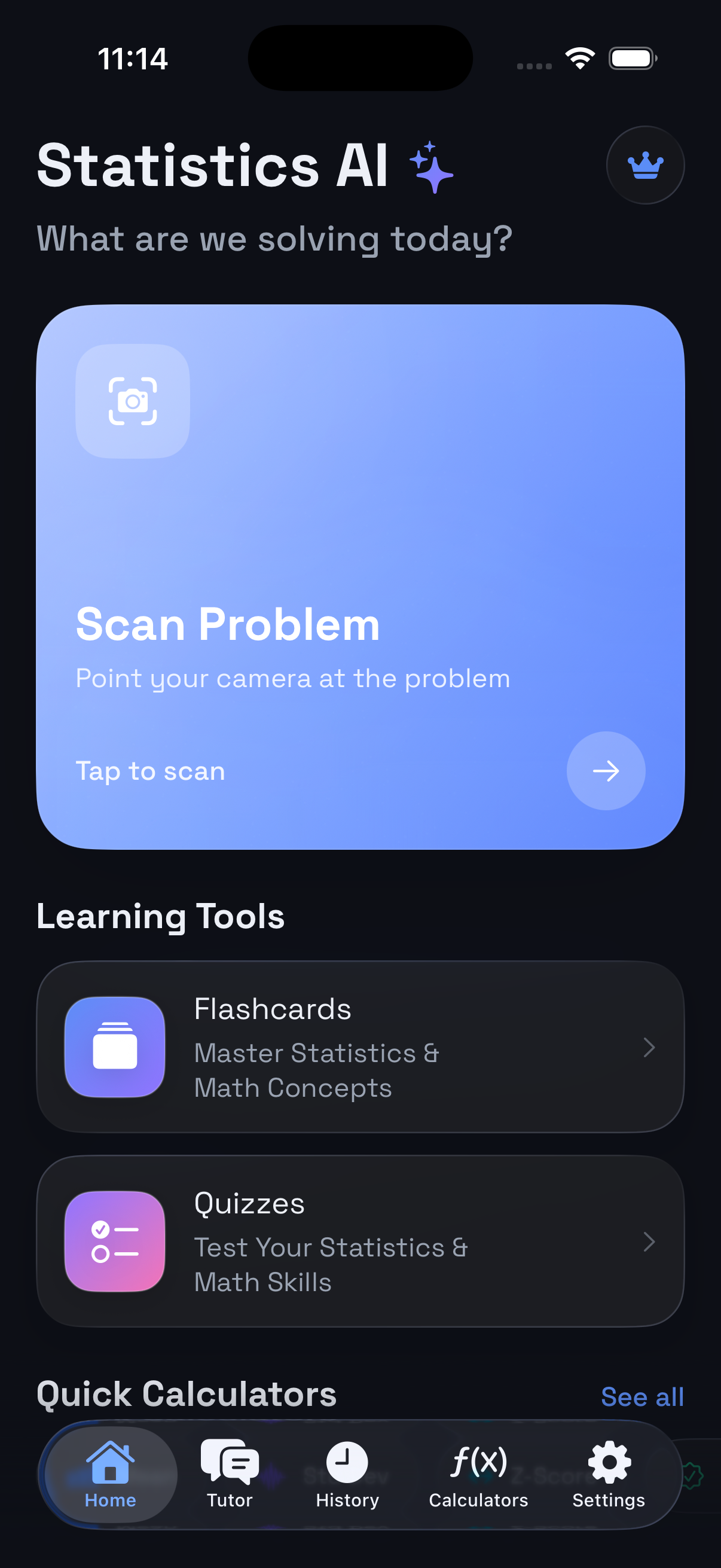 Psychology AI Solver Pro home screen in dark mode