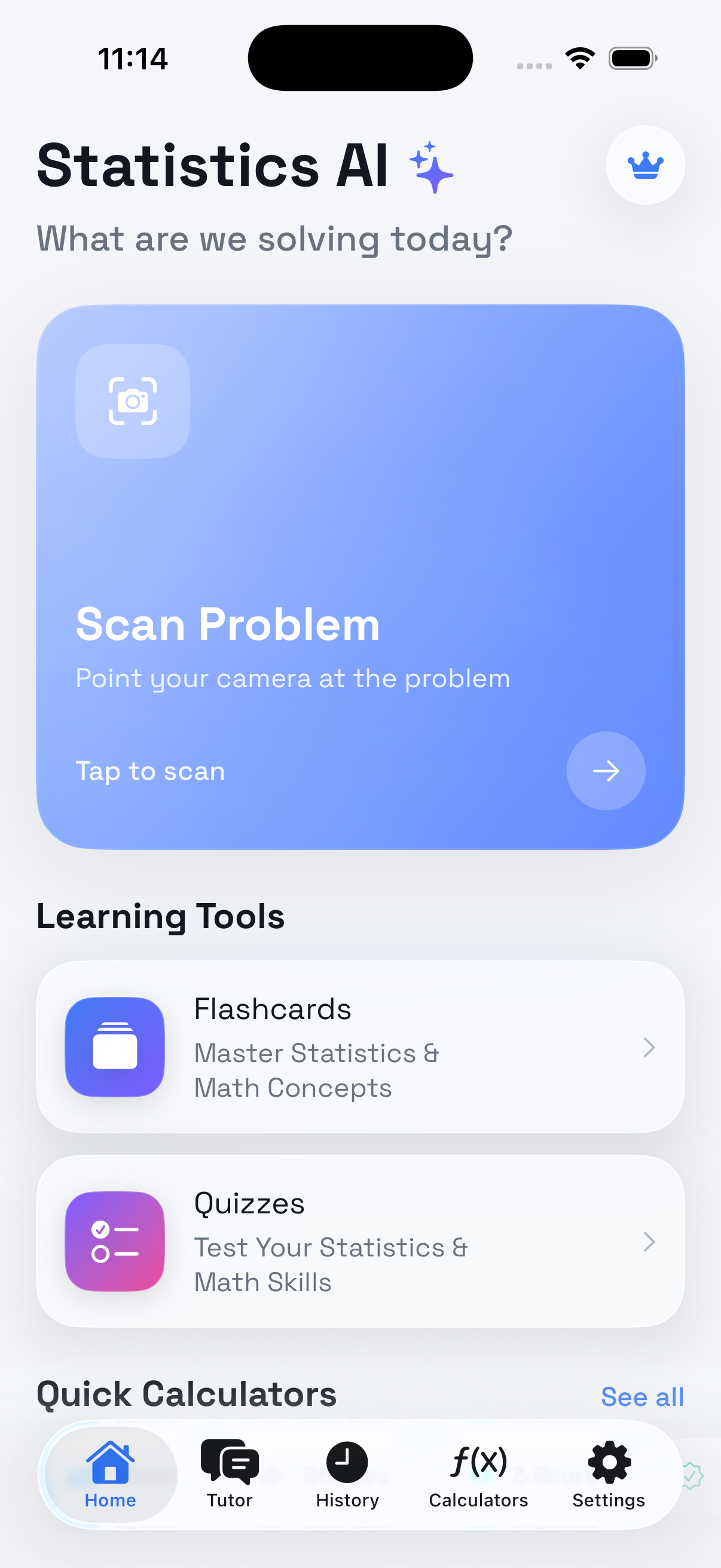 Psychology AI Solver Pro home screen in light mode
